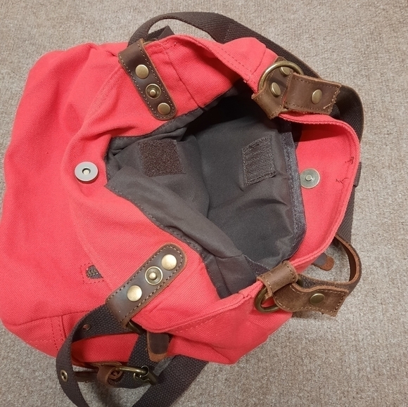 Red Shoulder Bag with Brown Accents - Picture 7 of 10